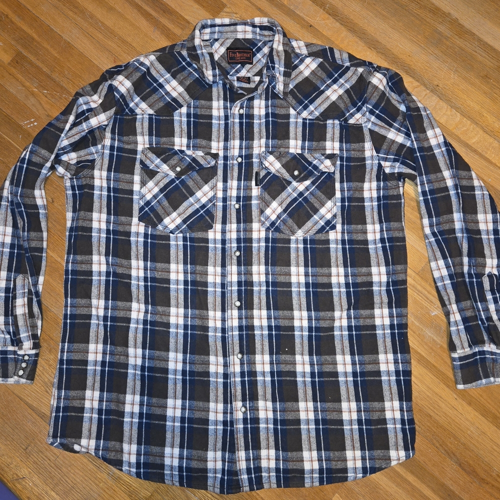 Vintage Five‎ Brother Shirt Men's XL-T Heavy Flannel Pearl Snap Cotton USA Made